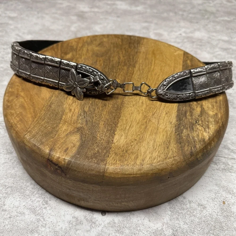 Vintage Brighton Belt Womens Medium Black Leather Tooled Western Butterfly 46303